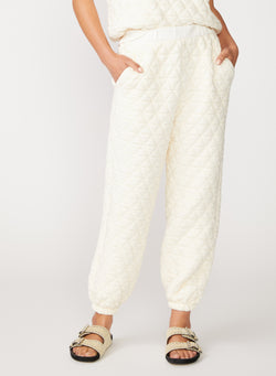 cream quilted knit jogger