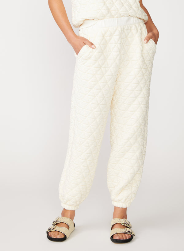 cream quilted knit jogger