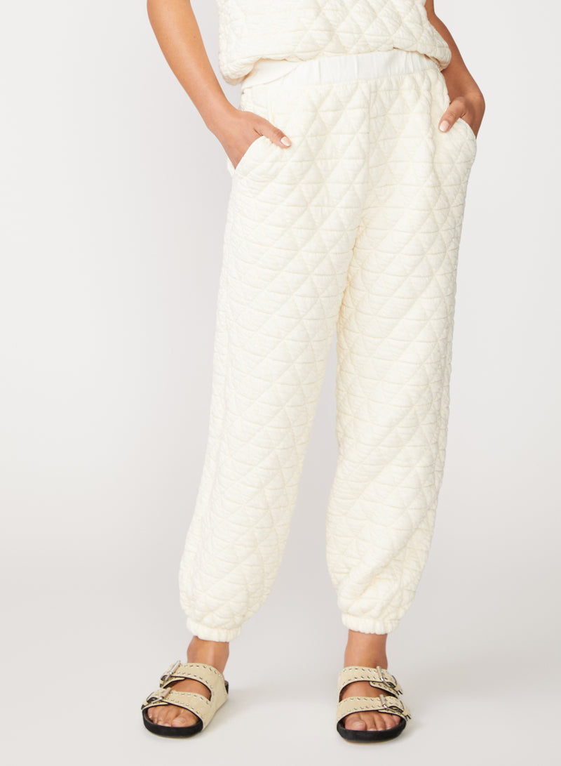cream quilted knit jogger