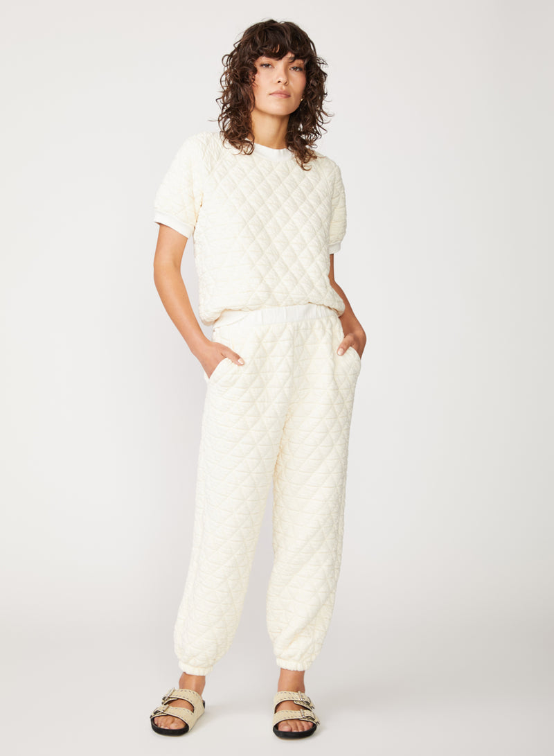 cream quilted knit jogger