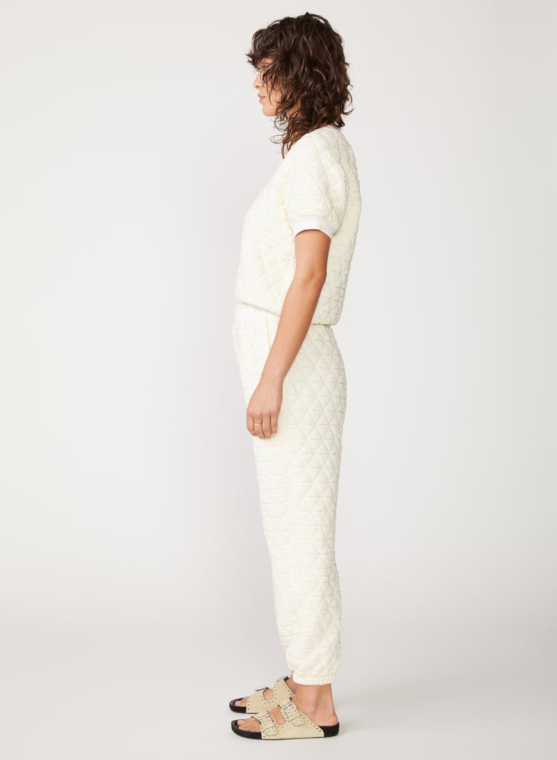 cream quilted knit jogger