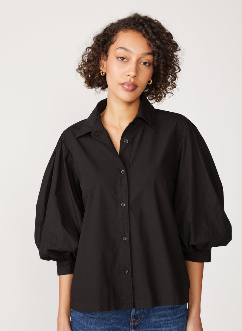 Structured Poplin Puff Sleeve Shirt in Black – shopstateside.us