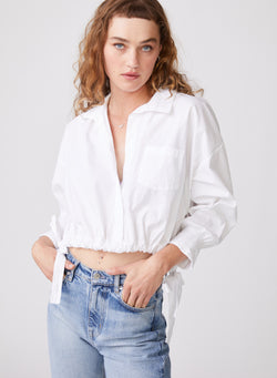 Structured Poplin Tie Hem Shirt in White