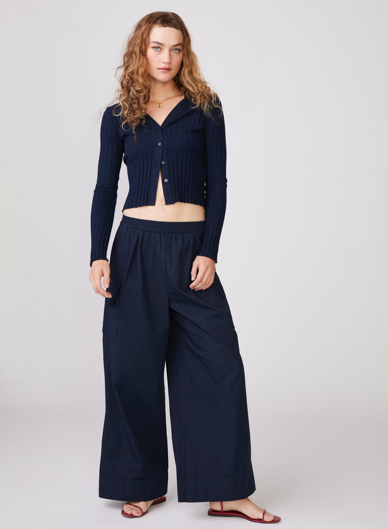 Structured Poplin Pull-on Cargo Pants in New Navy