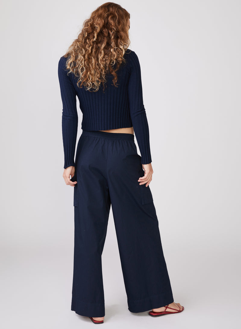 Structured Poplin Pull-on Cargo Pants in New Navy