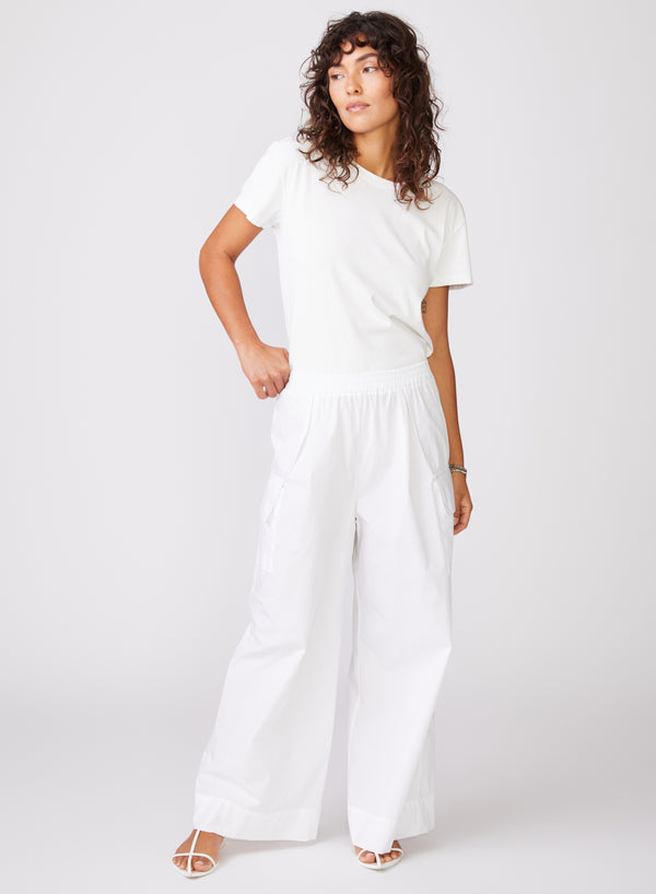 Structured Poplin Pull-on Cargo Pants in White