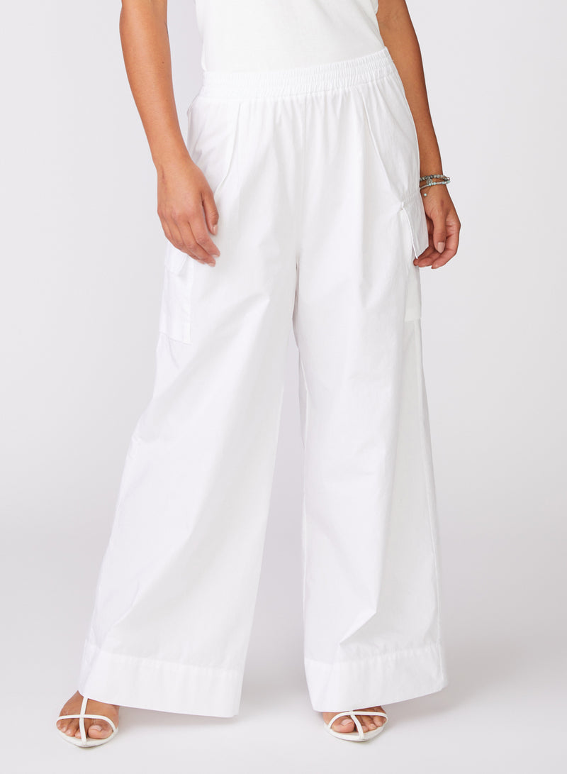 Structured Poplin Pull-on Cargo Pants in White
