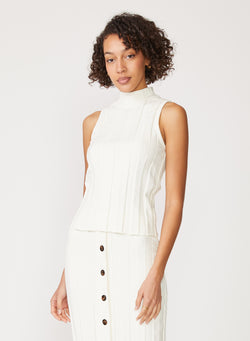cream box pleat mock neck top