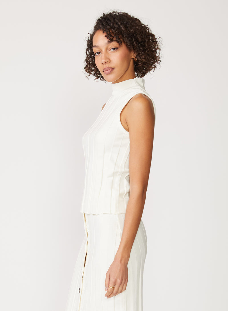 cream box pleat mock neck top