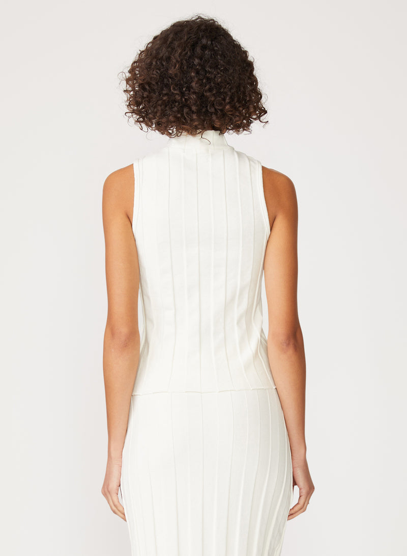 cream box pleat mock neck top