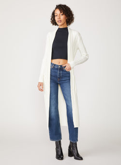 cream box pleat long cardigan