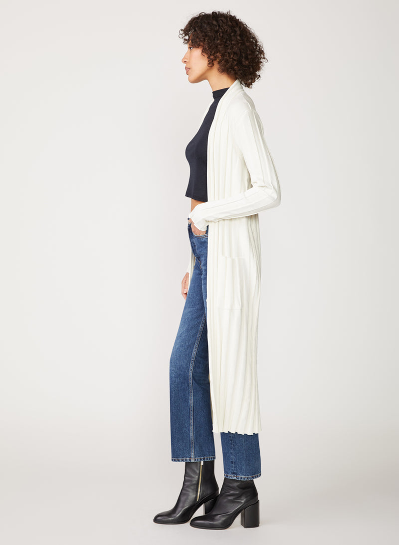 cream box pleat long cardigan
