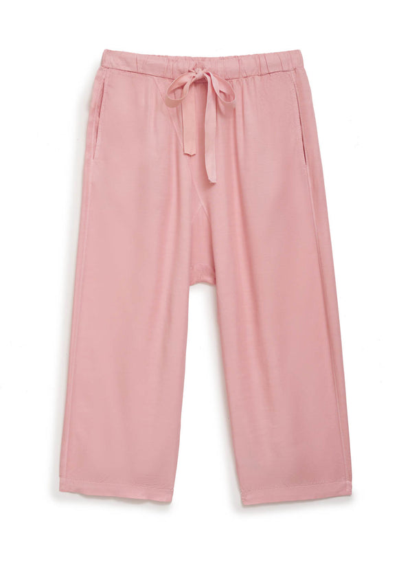 pink viscose satin wide leg pant