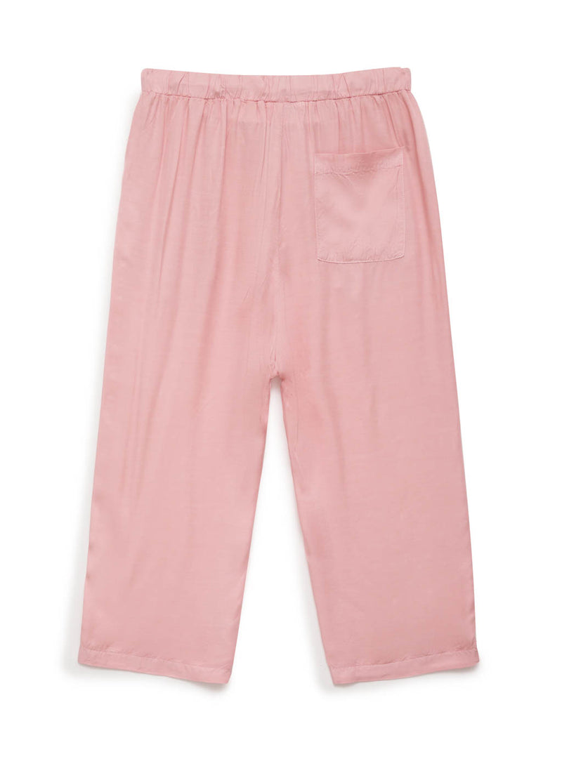 pink viscose satin wide leg pant