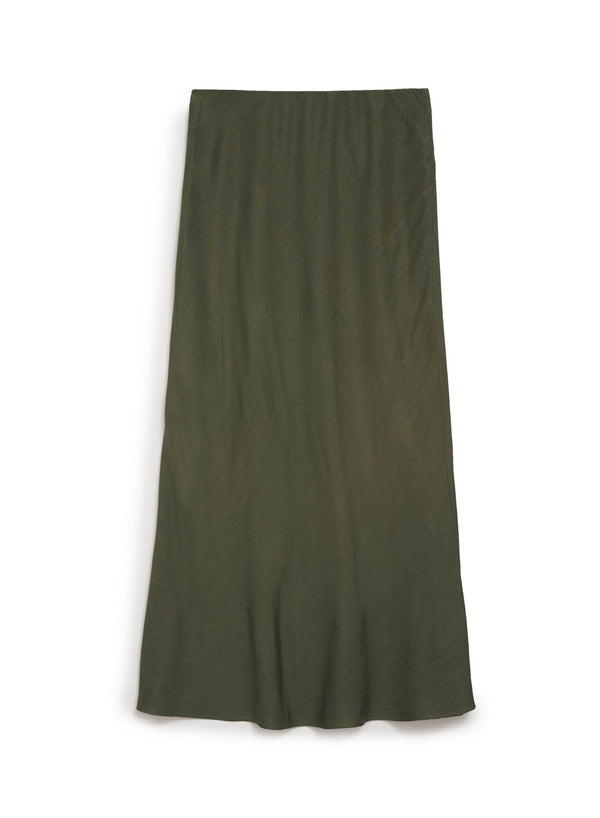 green viscose satin midi skirt