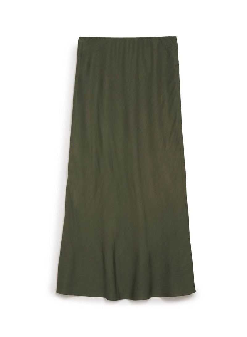 green viscose satin midi skirt
