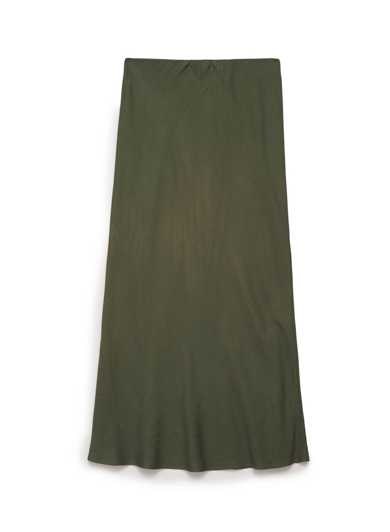 green viscose satin midi skirt