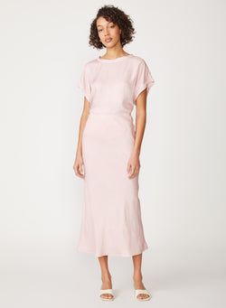 pink satin midi skirt