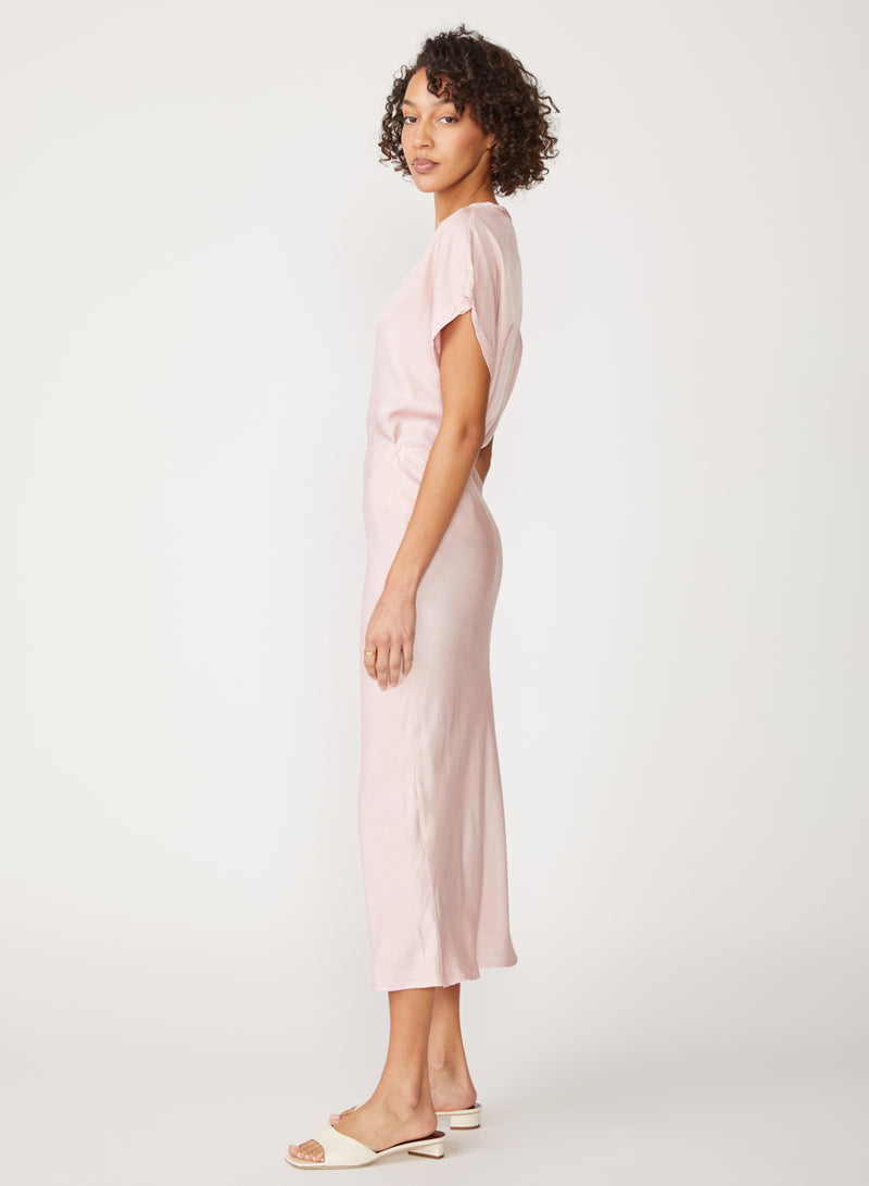 pink satin midi skirt