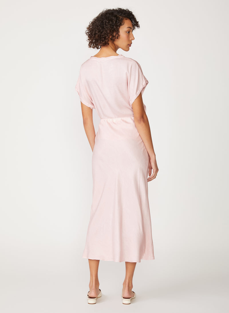 pink satin midi skirt