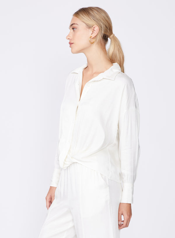cream viscose satin twist front shirt
