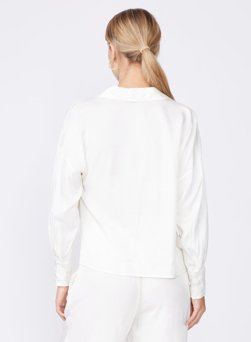 cream viscose satin twist front shirt