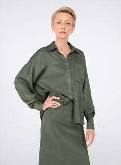 green viscose satin oversized shirt