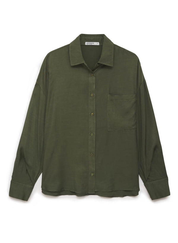green viscose satin oversized shirt