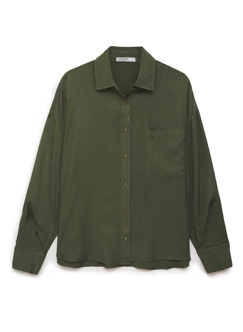 green viscose satin oversized shirt