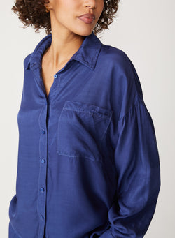 blue satin oversized shirt