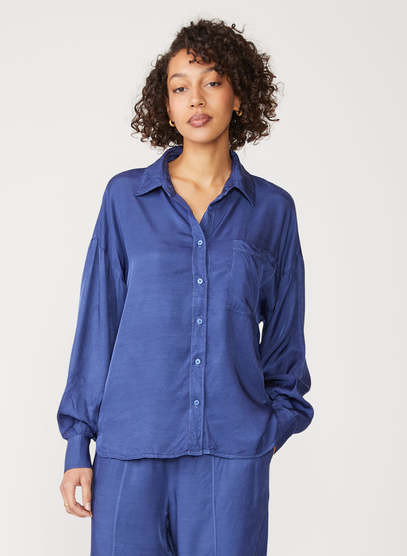 blue satin oversized shirt