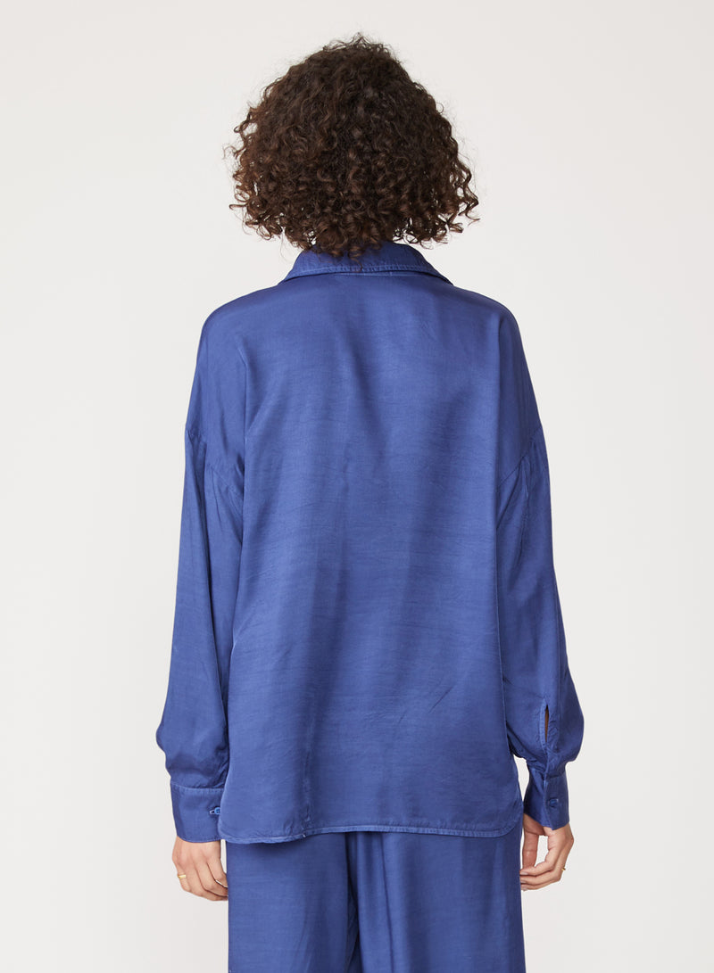 blue satin oversized shirt