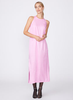 pink viscose satin twist-back maxi dress