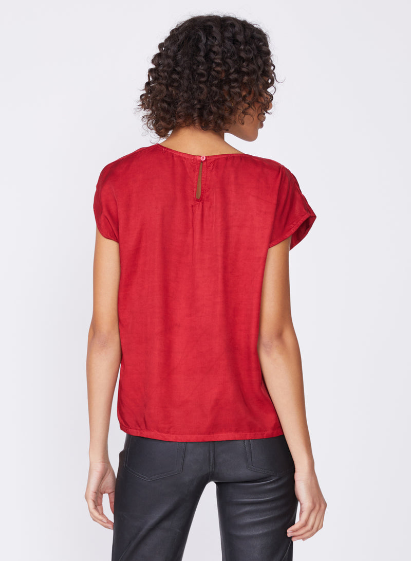 Viscose Satin Shoulder Twist Top in Brick