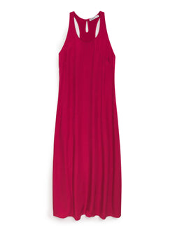 red viscose satin a-line maxi dress