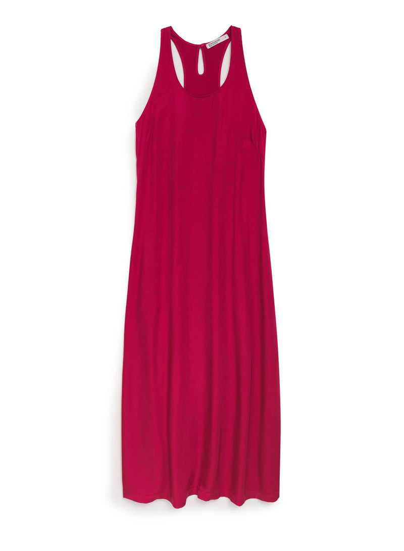 red viscose satin a-line maxi dress