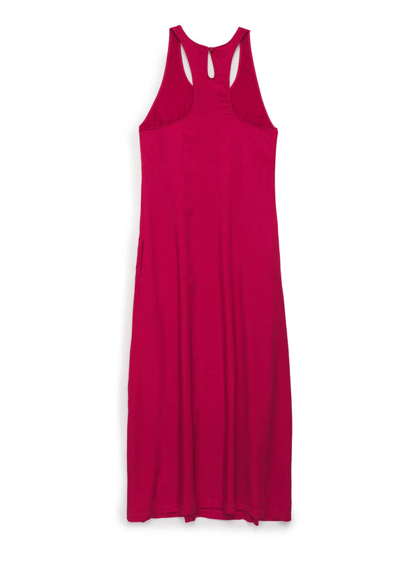 red viscose satin a-line maxi dress