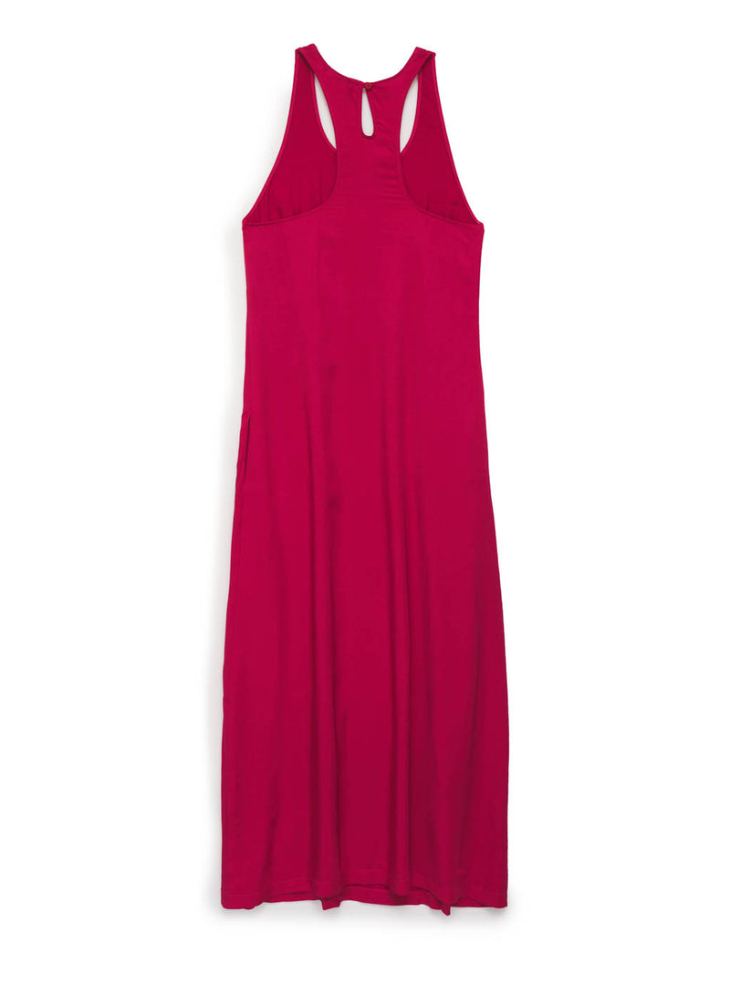 red viscose satin a-line maxi dress