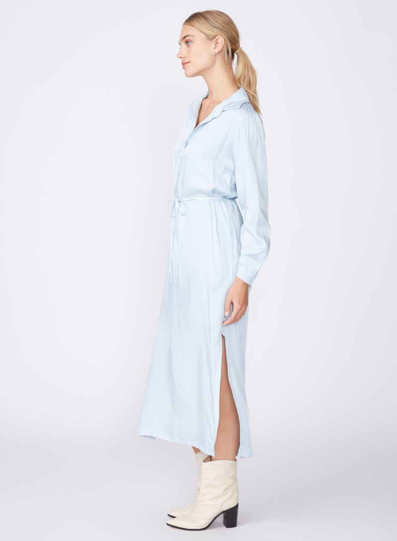 light blue viscose satin henley maxi dress
