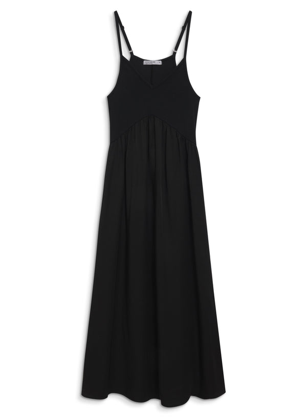 Viscose Satin Mixed Media Cami Dress in Black - front flat lay