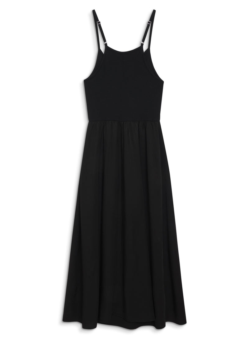 Viscose Satin Mixed Media Cami Dress in Black - back flat lay