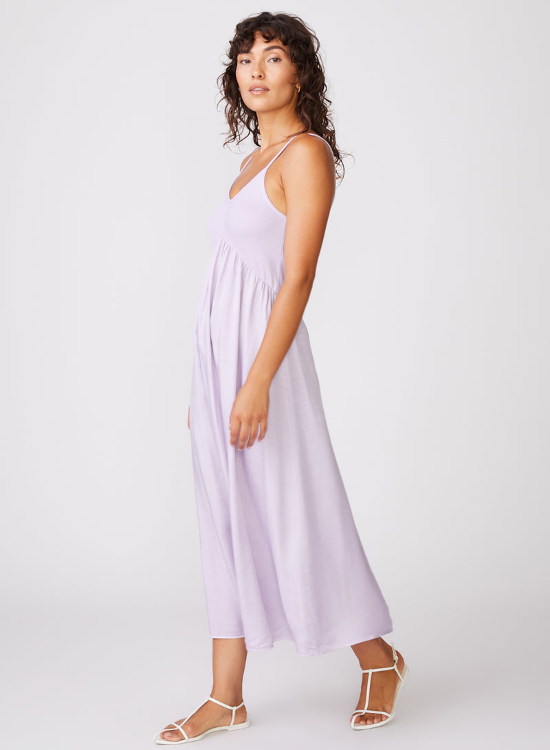 Viscose Satin Mixed Media Cami Dress in Lilac - right side full view