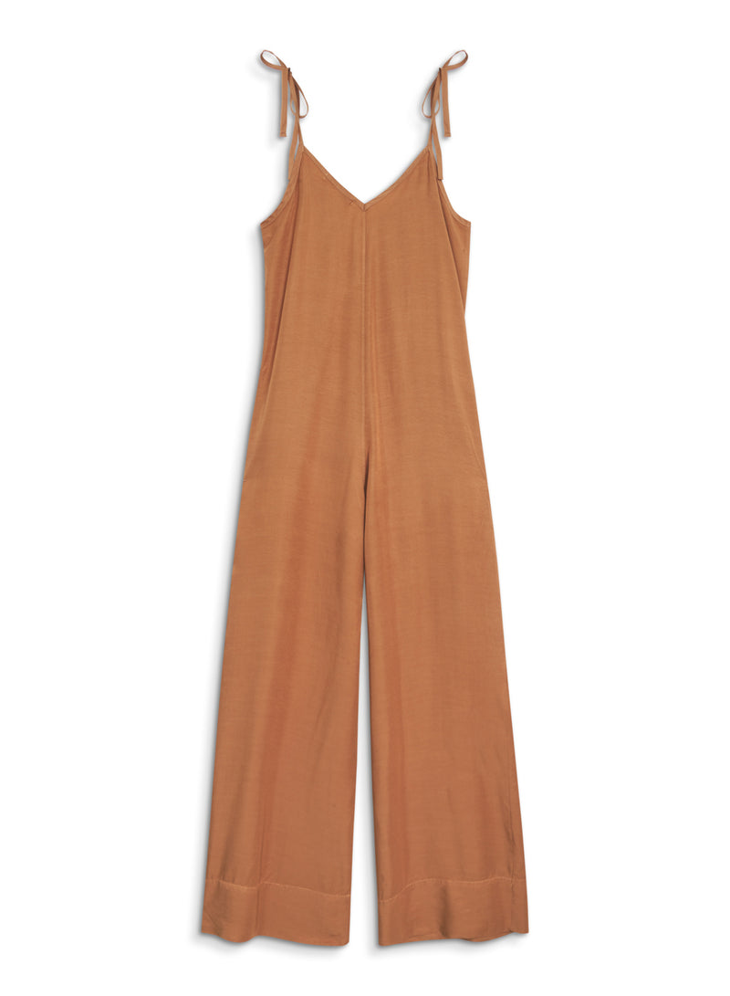 Viscose Satin Jumpsuit in Cafe - back flat lay