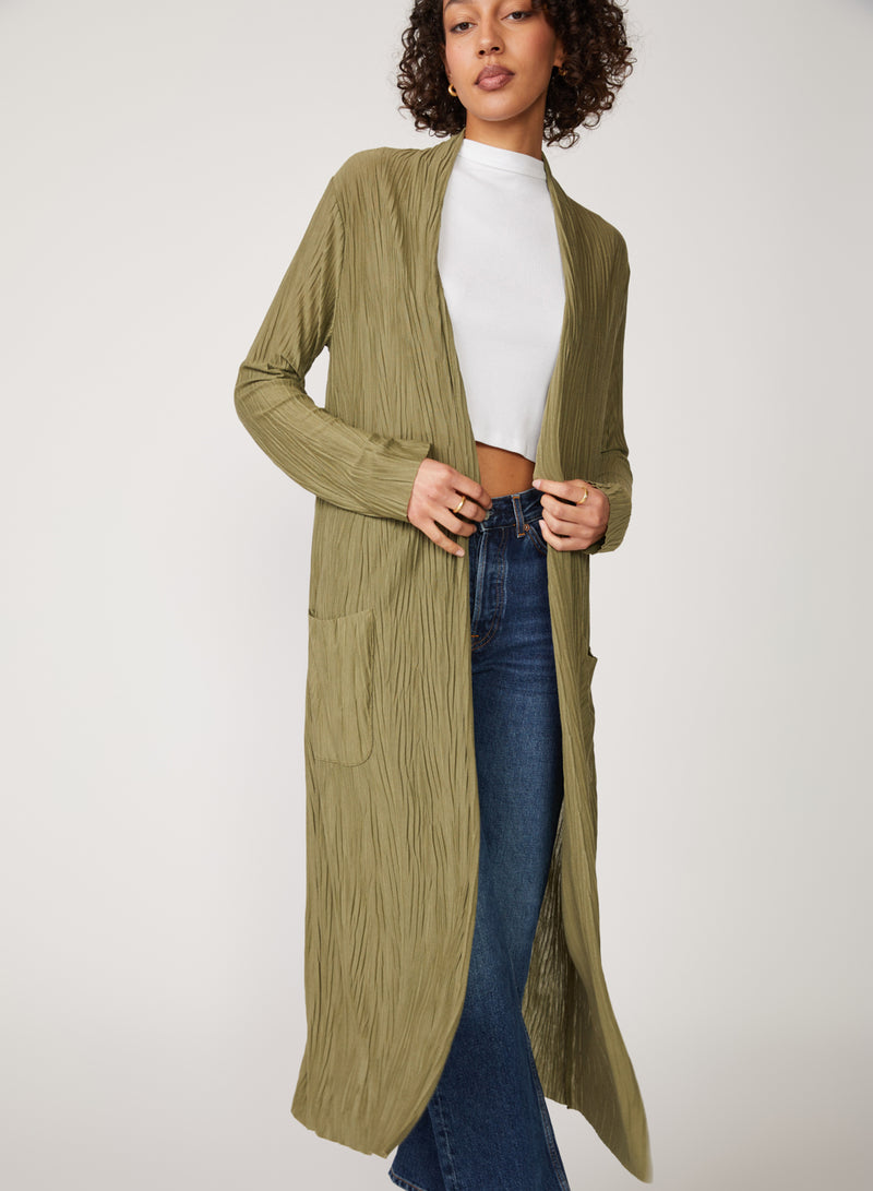 green knit plisse long cardigan