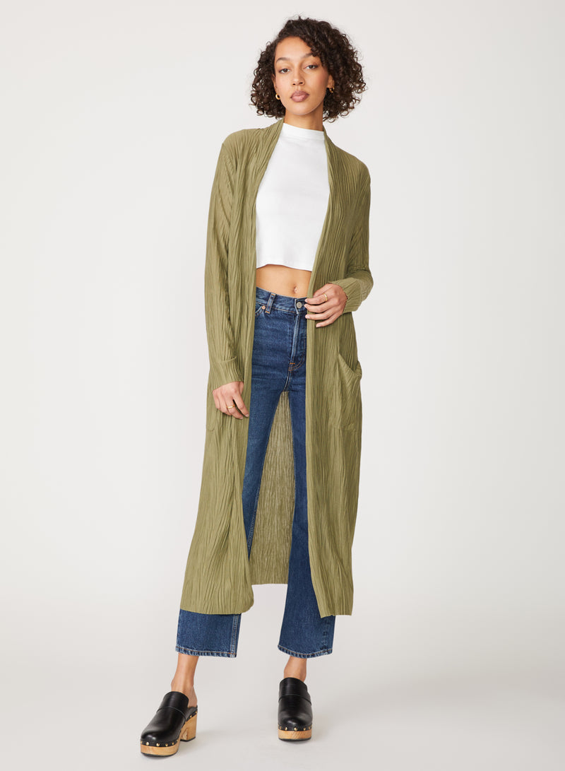 green knit plisse long cardigan