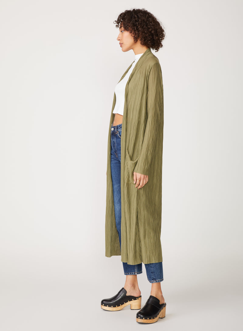 green knit plisse long cardigan