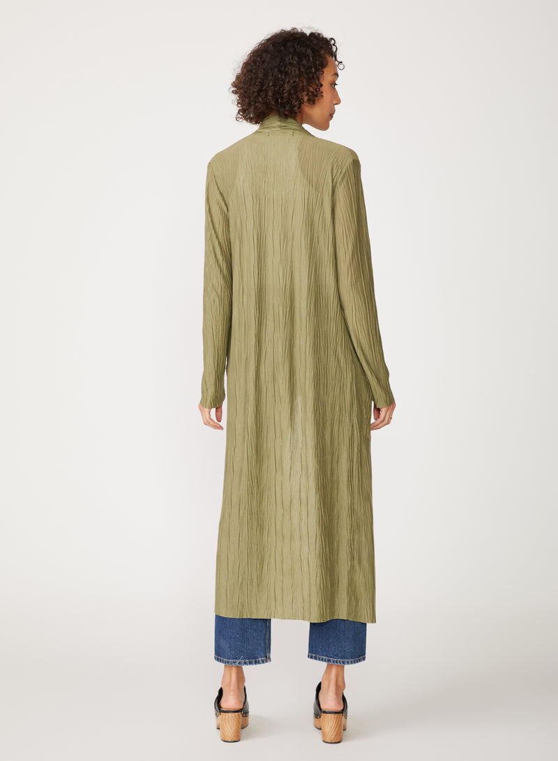 green knit plisse long cardigan