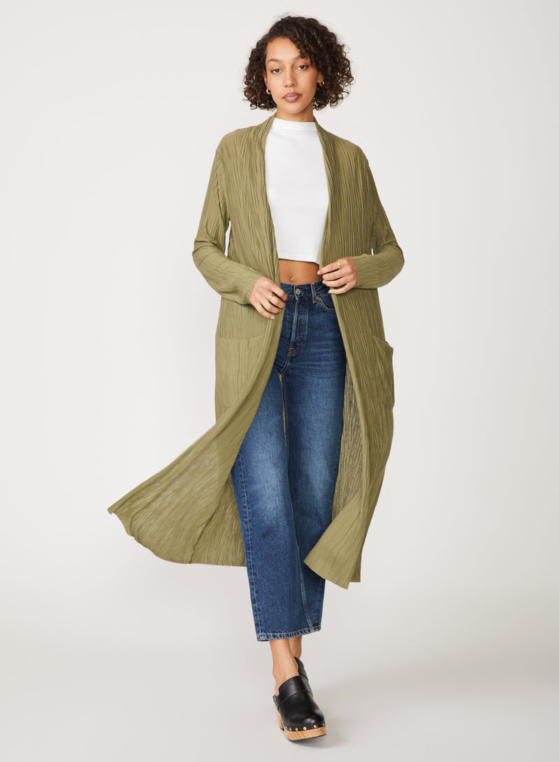 green knit plisse long cardigan