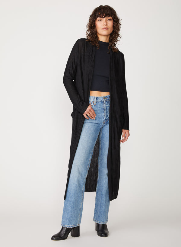 black knit plisse long cardigan