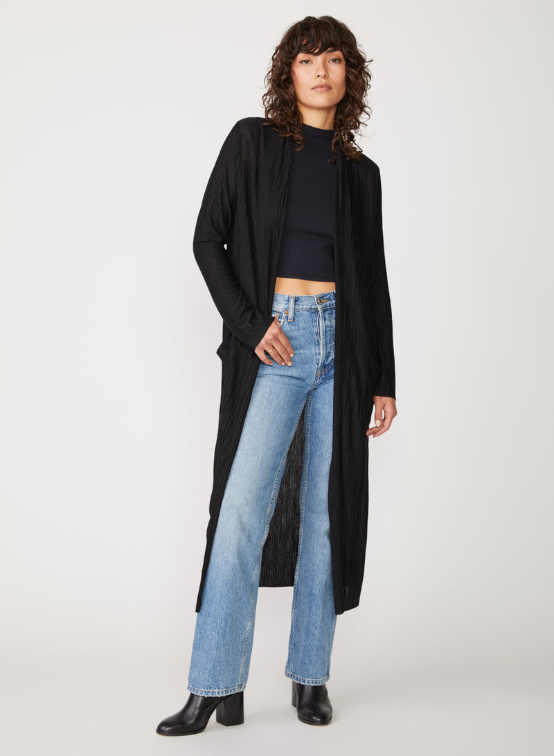 black knit plisse long cardigan